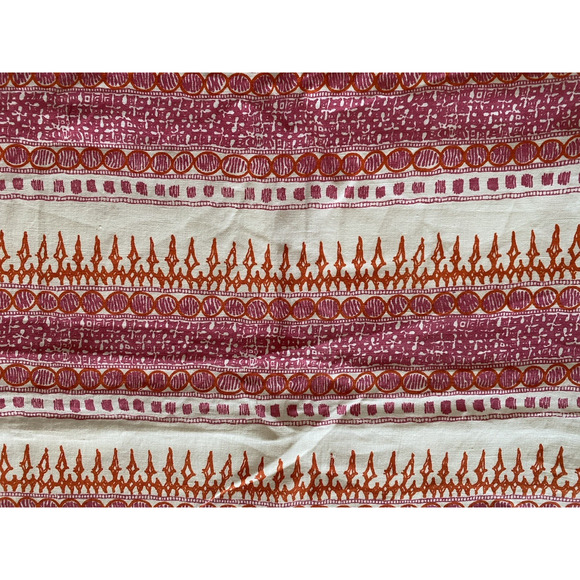 John Robshaw Textiles Linen Blend Hand Printed India Pink Orange Fabric Sample - Picture 2 of 4